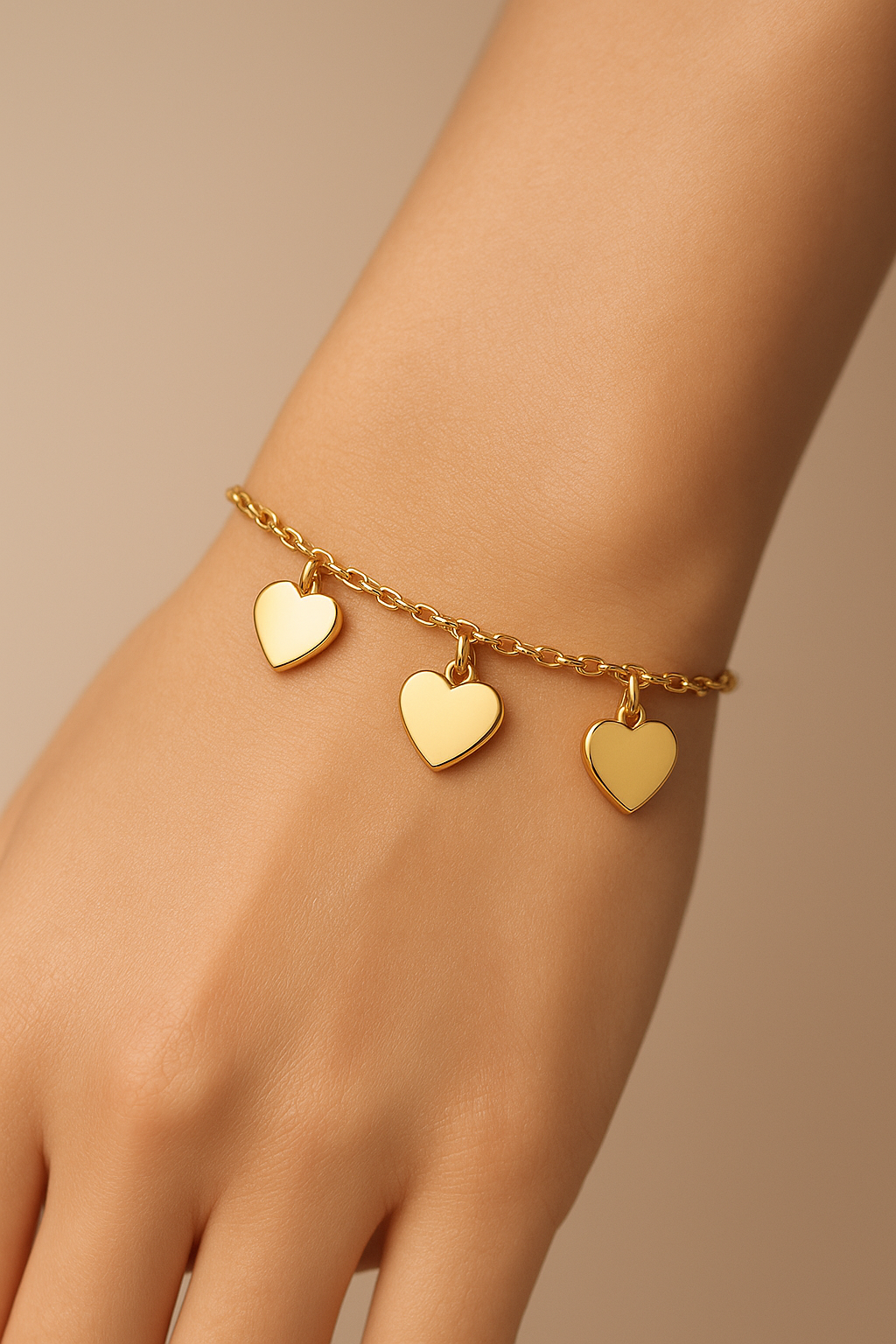 Pulseira Minimalista com Corações – Aço Inoxidável (Dourado / Prateado)