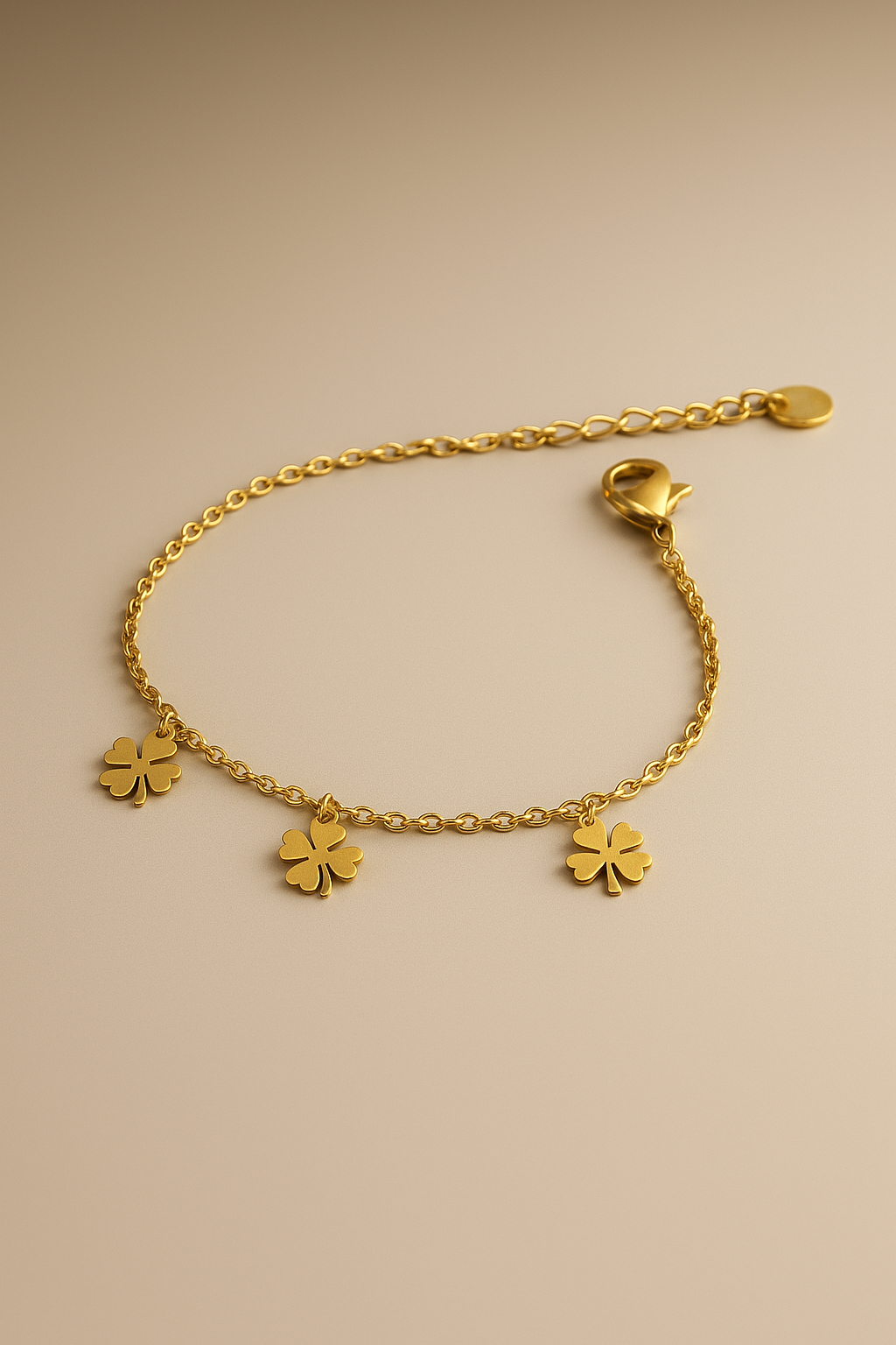 Pulseira Dourada Trevo da Sorte – Aço Inoxidável