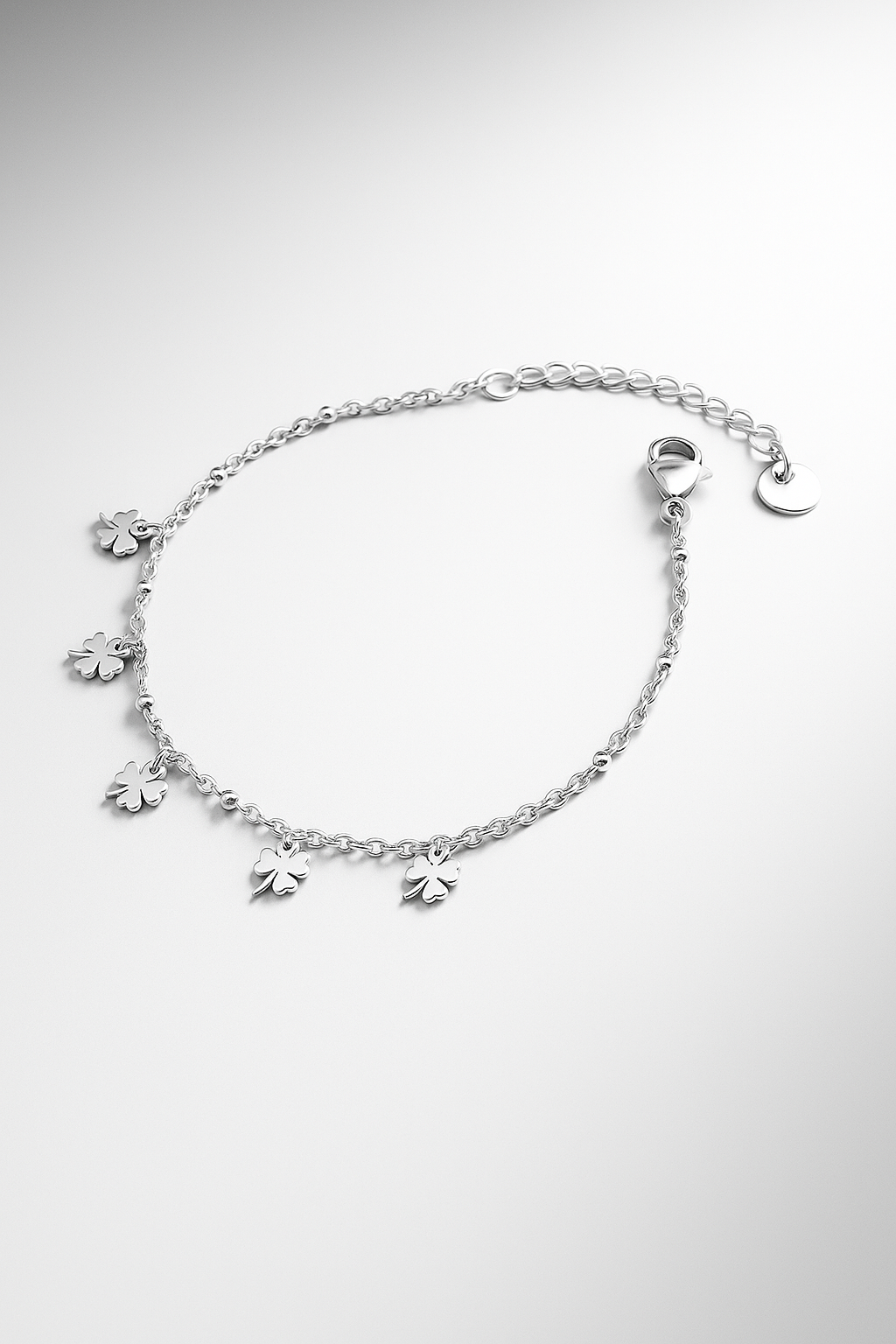 Pulseira Dourada com 5 Pingentes Trevo – Elegância e Sorte Aço Inoxidável